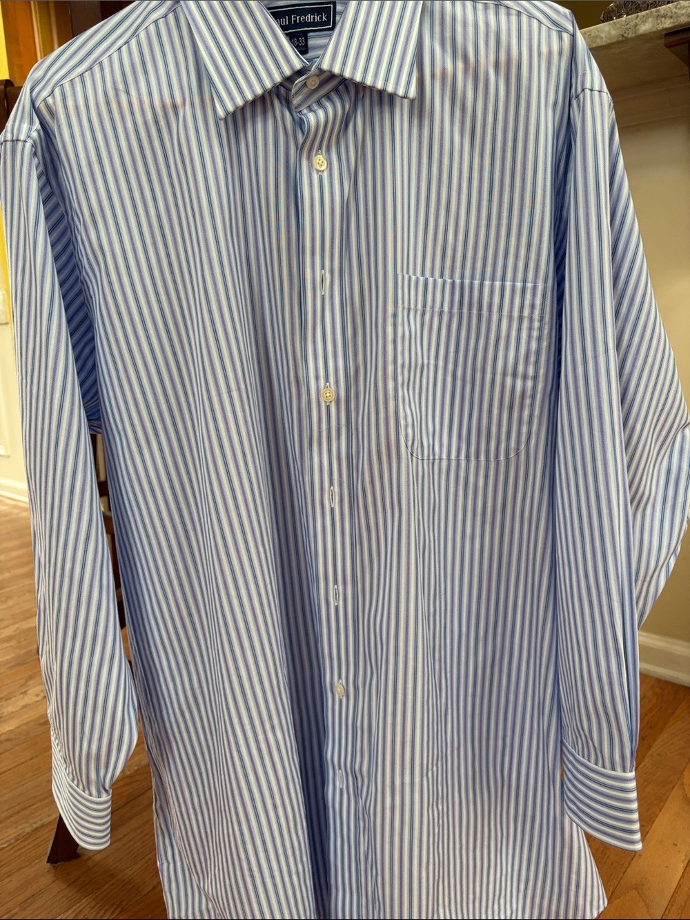 Paul Fredrick Light Blue and White Striped Men's Dress Shirt.